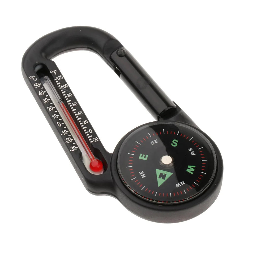 2in1 Mini Portable Compass and Thermometer Carabiner for Hiking Backpacking Camping