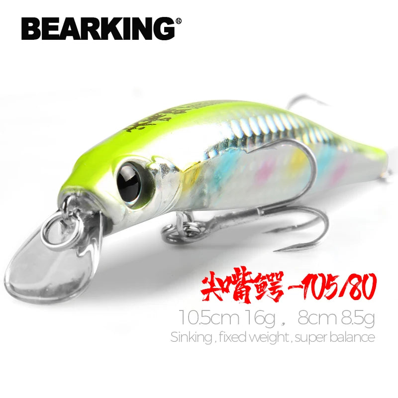 BEARKING 10.5cm 16g  8cm 8.5g Hot fishing gear shone sinking lures minnow crank fixed