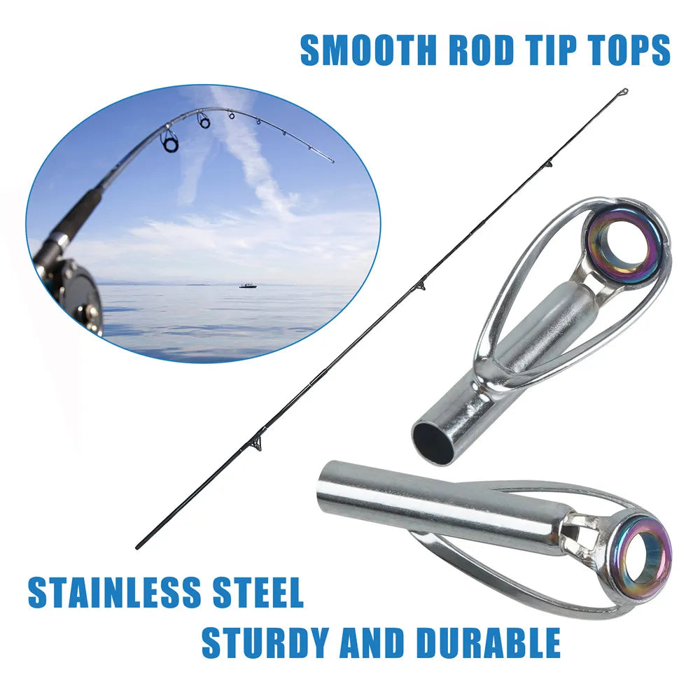 10Pcs Fishing rod guide tips repair kit 2.2mm-4.0mm Stainless steel Frame Rainbow laser