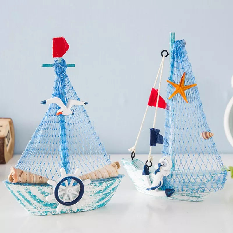 15CM Marine Nautical Creative Sailboat Mediterranean Style Wooden Blue SailBoat Room