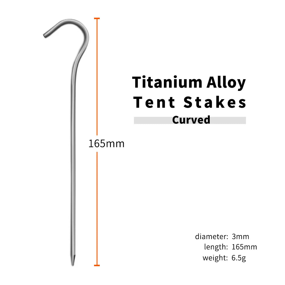 TiTo 8pcs/12pcs Titanium Tent Pegs Titanium Tent Nail Outdoor Camping Tent Accessory Tent Stake Bend Hook Head Diameter 3.0mm