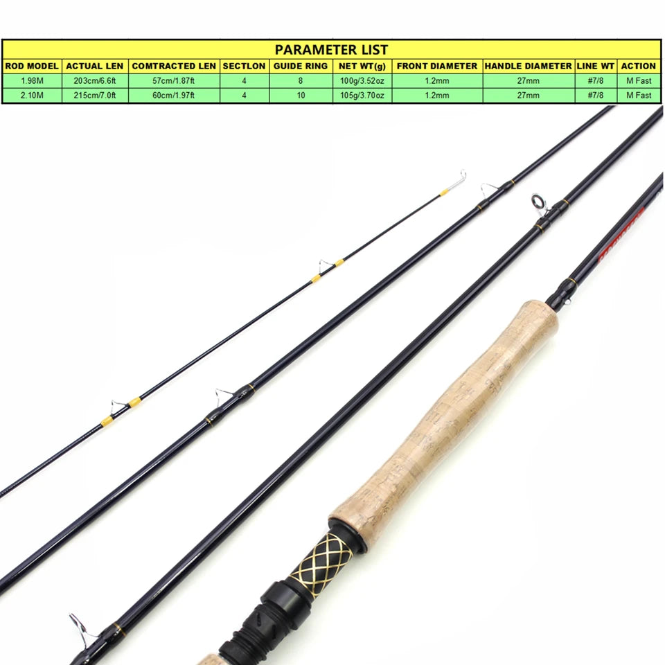 NEW 2.1M Carbon 4 Sections Fly Fishing Rod LW 7/8 Fast Action Freshwater Fly Rods