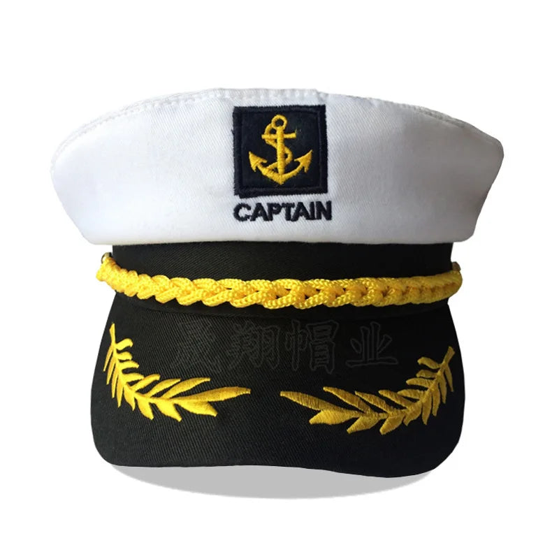 White Captain Navy Marine Skipper Ship Sailor Military Nautical Hat Cap Costume Adults