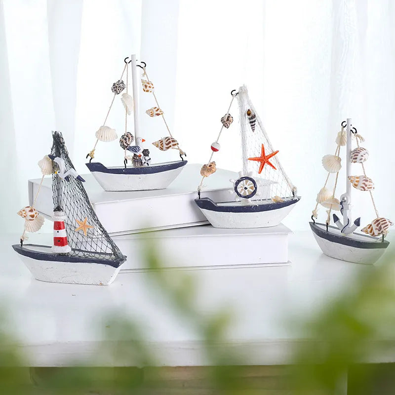 Nautical Sailboat Model Room Home Decoration Figurines Miniatures Mediterranean Style