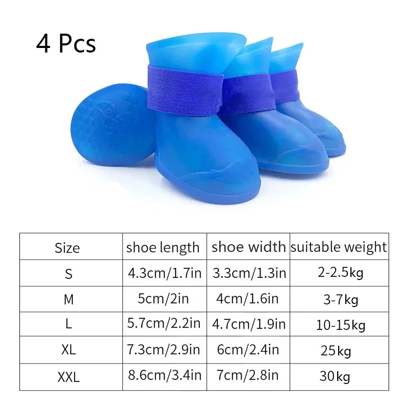 4Pcs Pet WaterProof Rainshoe Anti-slip Rubber Boot For Small Medium Large Dogs Cats