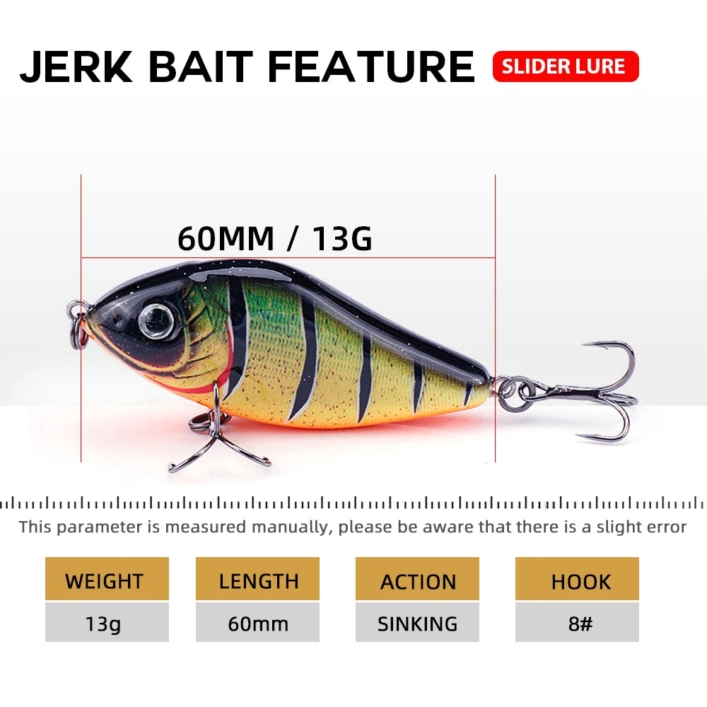 Agoie Sliders Jerkbait Lures Wobblers For Pike Bass Fishing Lure 60mm 13g Hard Bait