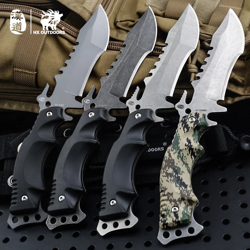 HX OUTDOORS TRIDENT Survival Knife Army Hunting 58HRC Full Tang Straight Knives Essential Tool for Self-defense Outdoor Tools