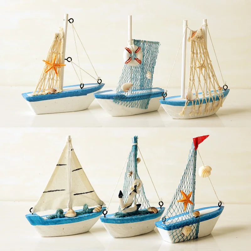 Mediterranean Wooden Model Ships Micro Landscape Sailing Fishing Boat Garden