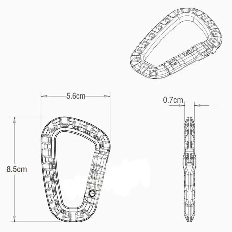 5pcs 8.5cm Tactical Backpack Buckle Fast Tactical Carabiner Plastic Hook D Shape