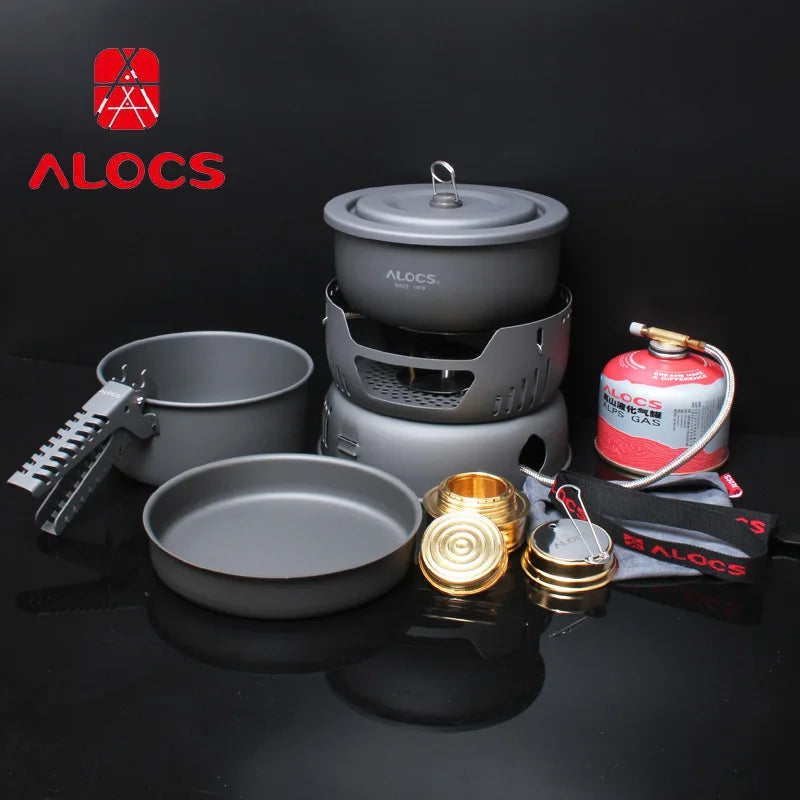 Alocs Outdoor Camping Portable Cooking Set Cookware 2 Person CW-C05 Alcohol Stove