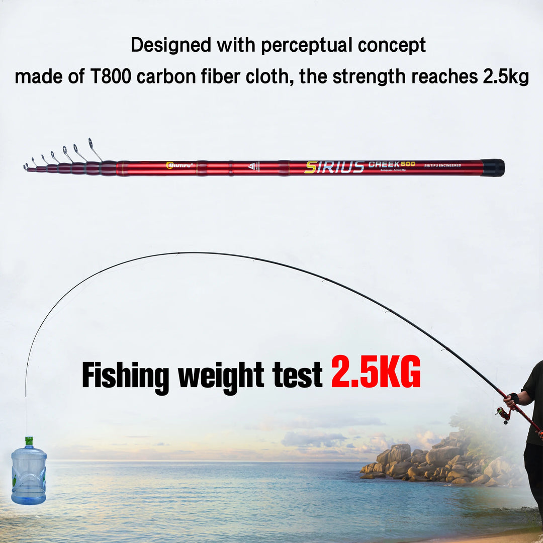 BIUTIFU Telescopic Fishing Rod 4/4.5/5/5.5/6/6.5m T800 Carbon Travel UltraLight