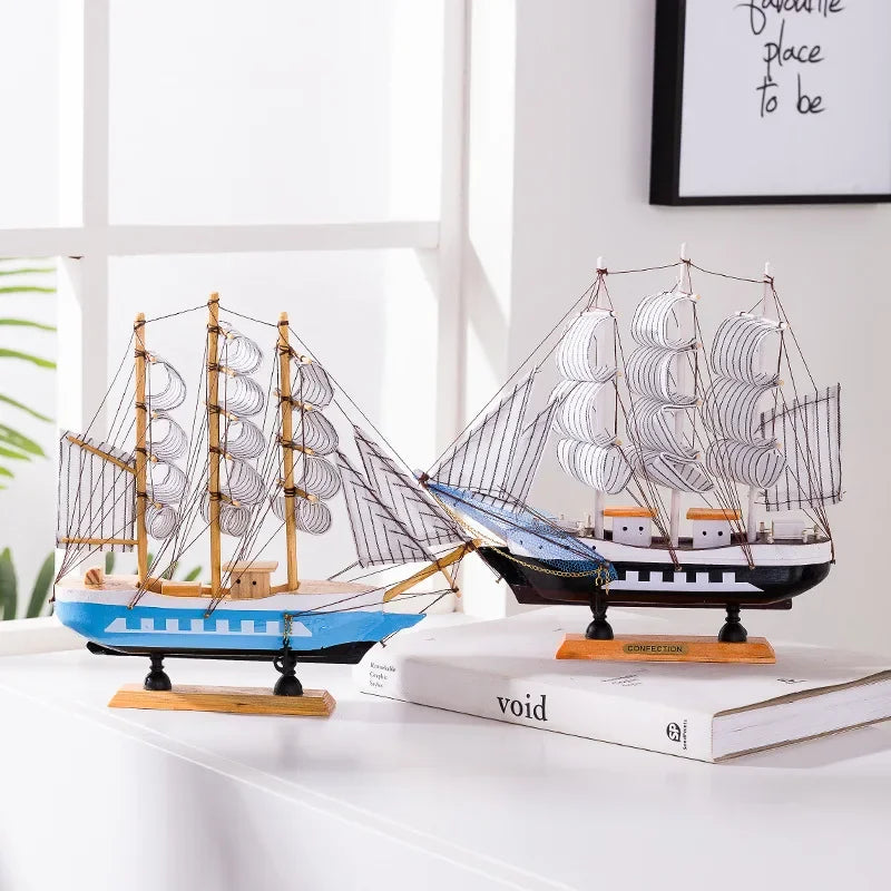 Mediterranean Wooden Sailing Ship Model Handmade Home Decoration, Entrance Living