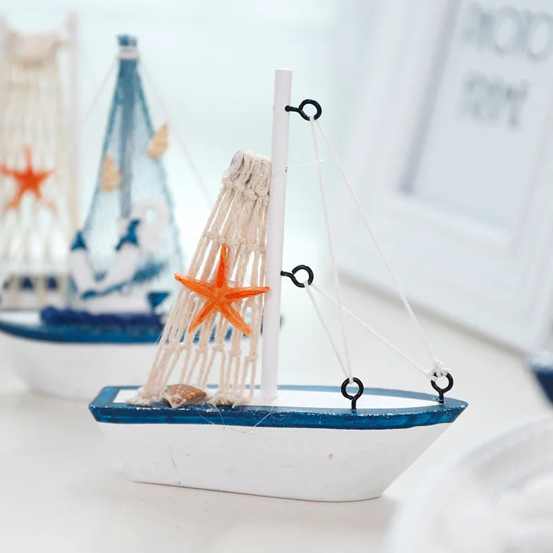 15CM Marine Nautical Creative Sailboat Mediterranean Style Wooden Blue SailBoat Room