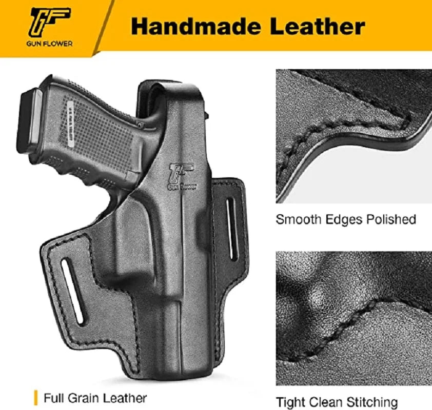 Holster for Glock 17 19 19x 22 23 31 32 45 2 Slot Full Grain Leather OWB Thumb Break Pistol Holder Hunting Tactial Right Gun bag