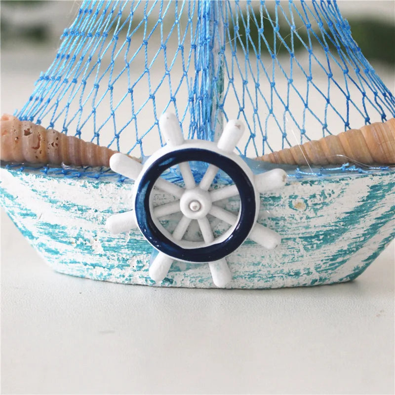 15CM Marine Nautical Creative Sailboat Mediterranean Style Wooden Blue SailBoat Room