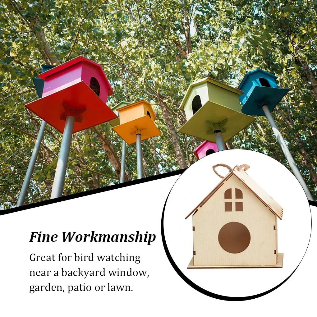 Bird Wood House with Lanyard Outdoor Unfinished DIY Accessory Pet Supplies Hanging