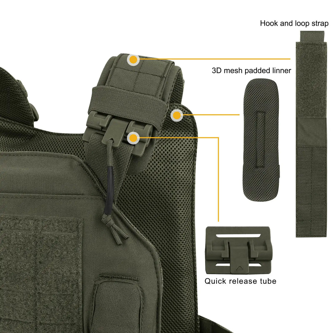 KRYDEX 500D Tactical Vest Laser Cutting MOLLE LAVC Plate Carrier Quick Release Buckle