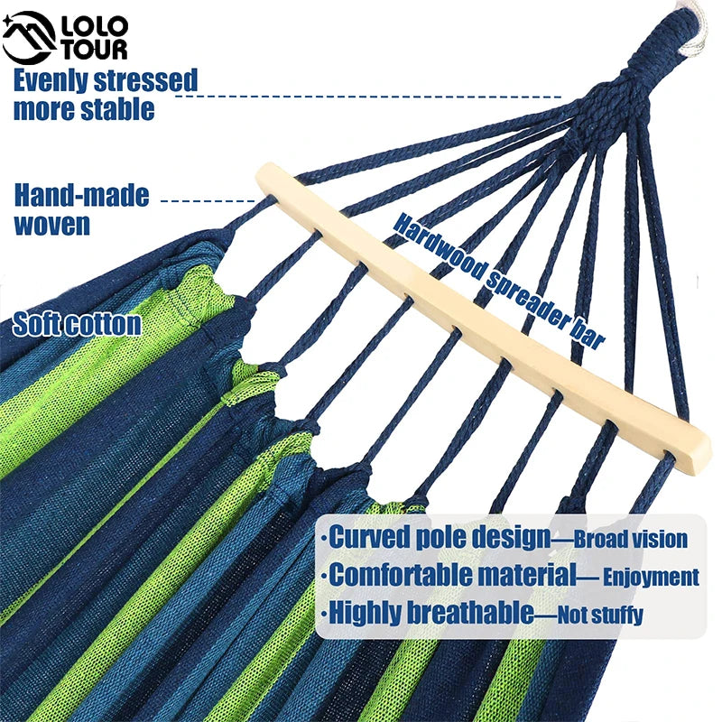 250*150cm 2 People Outdoor Canvas Camping Hammock Bend Wood Stick steady Hamak