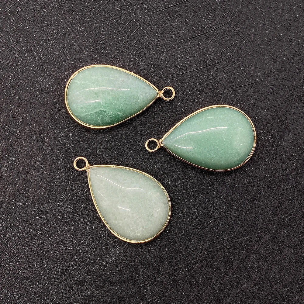 Drop-shaped Natural Stone Green Chalcedony Pendant DIY Gem Charms Accessories