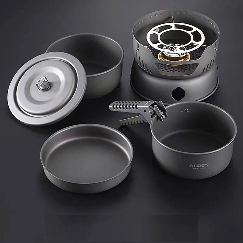 Alocs Outdoor Camping Portable Cooking Set Cookware 2 Person CW-C05 Alcohol Stove