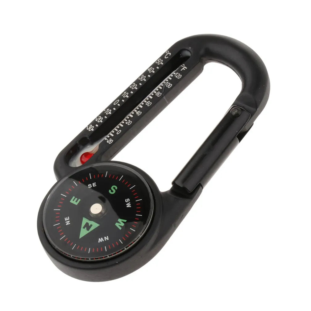 2in1 Mini Portable Compass and Thermometer Carabiner for Hiking Backpacking Camping