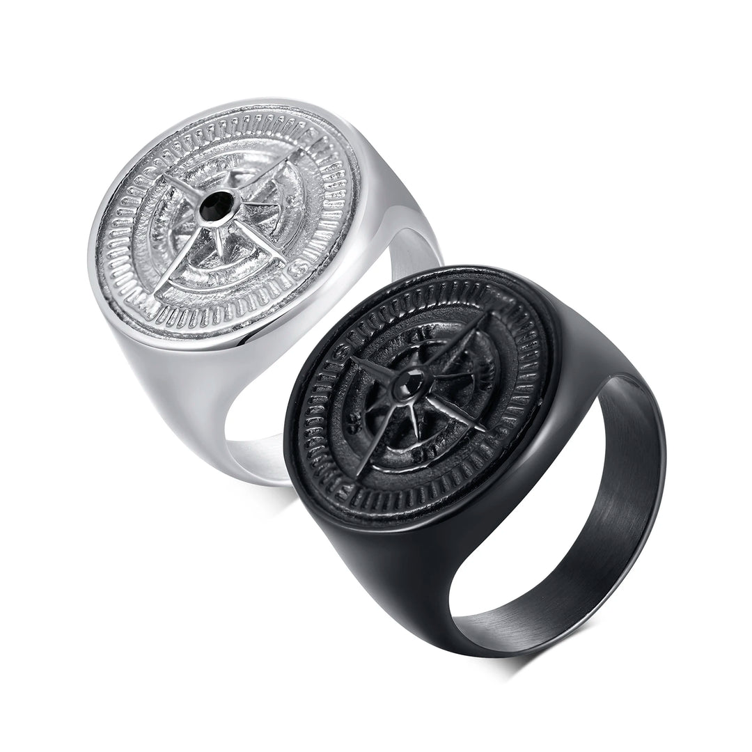 Nautical Compass Signet Ring, Mens Ring, Rings for Men, Stainless Steel Jewelry