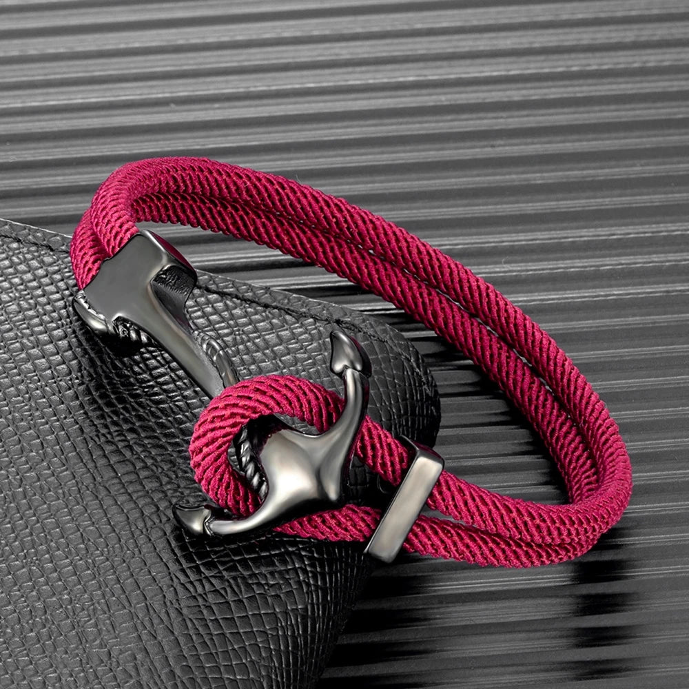 MKENDN Anchor Bracelets Men Double Strand Nautical Survival Rope Paracord Bracelet