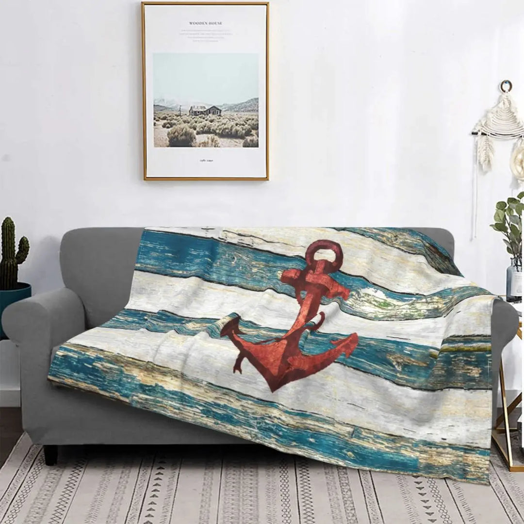 Rustic Anchor Blanket Flannel All Season Chic Nautical Multi-function Soft Throw