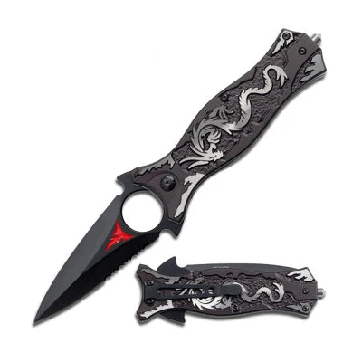 Hunting Camping Survival Pocket knife Stainless Steel Multi Tools Hiking Red Wiredraw Dragon Grain Knives Fold Knife Outdoor Kit