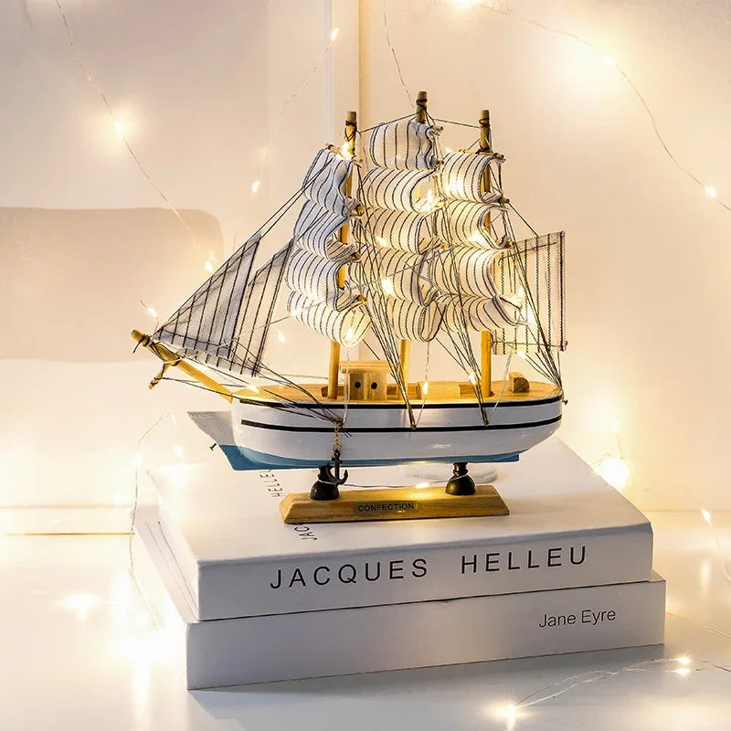 Mediterranean Wooden Sailing Ship Model Handmade Home Decoration, Entrance Living