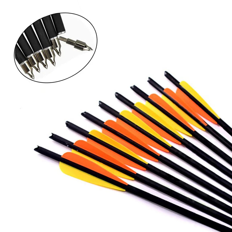 12/24Pcs 16/17/18/20/22 Inches Archery carbon arrows 400 Spine with Orange yellow Feather Crossbow bolts for Hunting Shooting