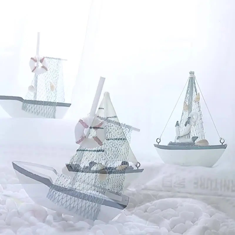 Mediterranean Wooden Model Ships Micro Landscape Sailing Fishing Boat Garden