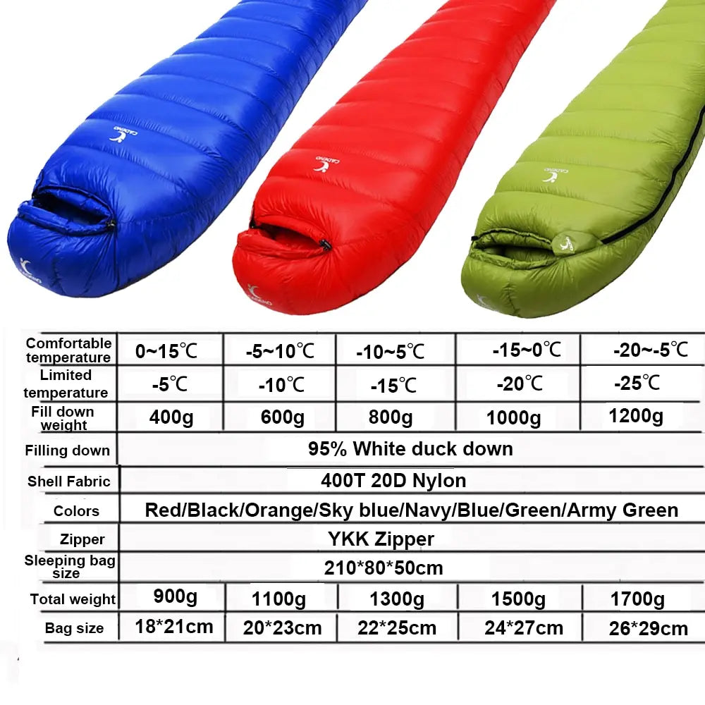 Outdoor Camping White Duck Down Sleeping Bag Ultralight Winter Autumn Adult Sleeping