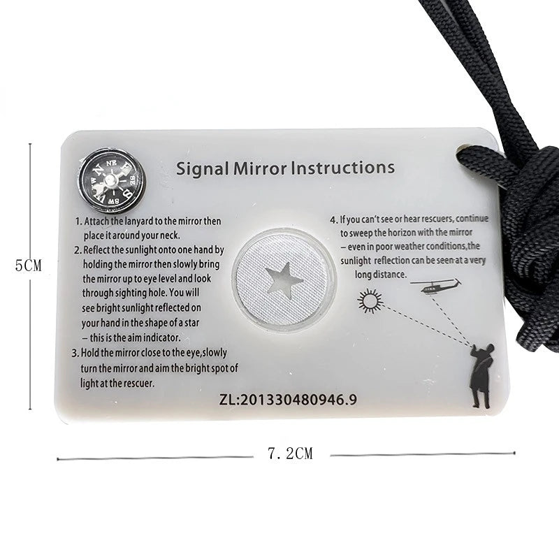 2023 NEW Camping Wild Survival Signal Mirror Wearing Compass Whistle Reflective