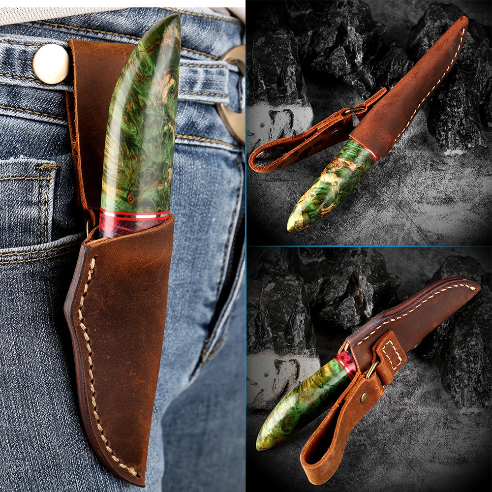 Fixed blade Hunting Knife Handmade forged Damascus Steel camping knife blade