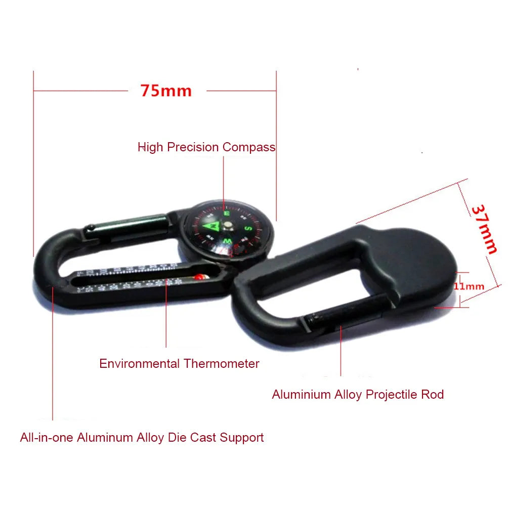 2in1 Mini Portable Compass and Thermometer Carabiner for Hiking Backpacking Camping