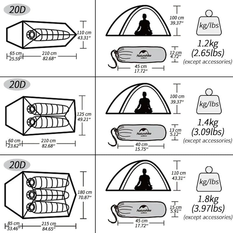 Naturehike Cloud Up 1 Person Tent Camping Tent Ultralight Hiking 1 Person Tent Double