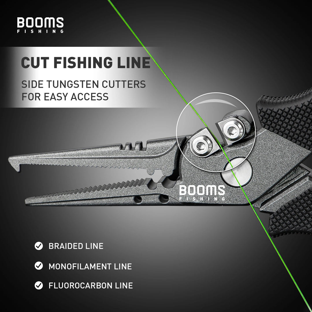 Booms Fishing F07 Fishing Pliers Stainless Steel Braid Line Scissors Cutters Crimper Hook