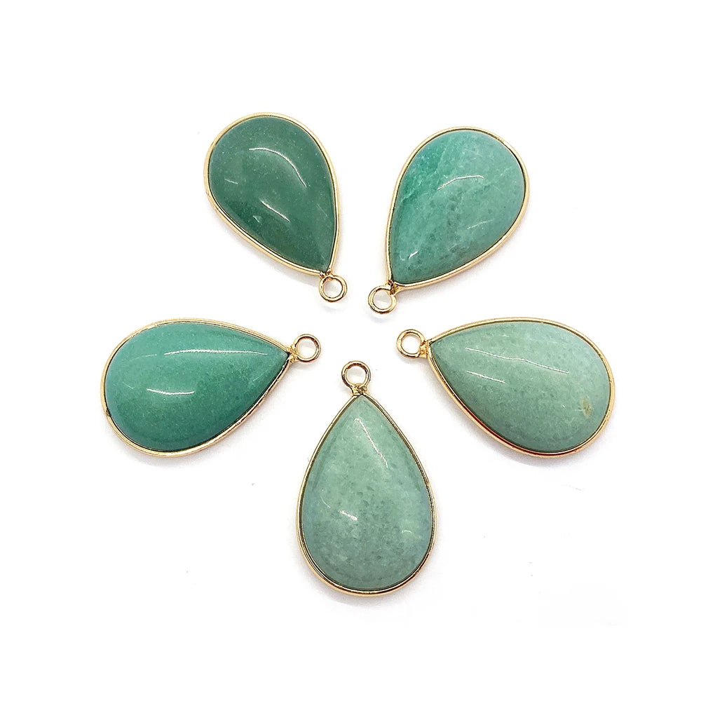 Drop-shaped Natural Stone Green Chalcedony Pendant DIY Gem Charms Accessories