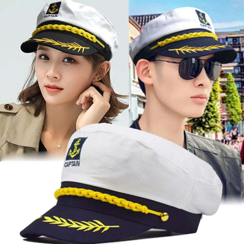 White Captain Navy Marine Skipper Ship Sailor Military Nautical Hat Cap Costume Adults