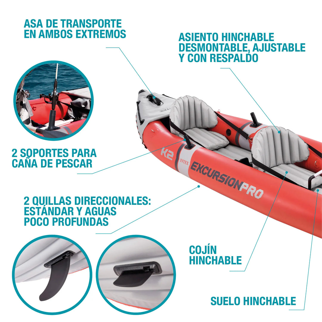 Inflatable Kayak INTEX K2 Excursion Pro oars + inflator, kayak accessories, nautical