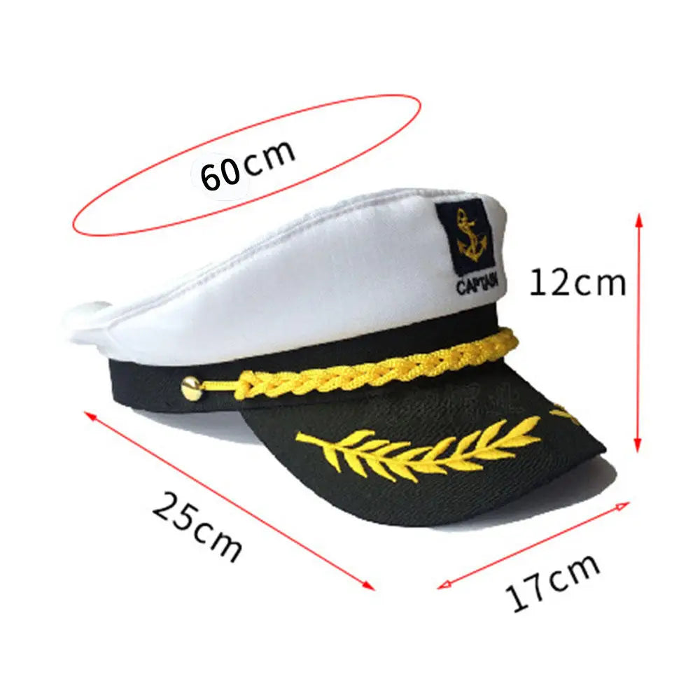 White Captain Navy Marine Skipper Ship Sailor Military Nautical Hat Cap Costume Adults